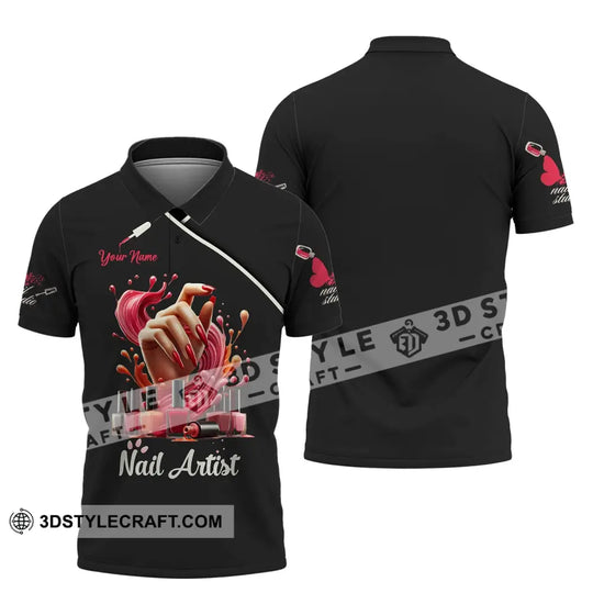 Unisex Shirt, Custom Name Nail Artist Shirt, Nail Artist Long Sleeve Hoodie Polo Shirt, Nail Shop Uniform style option 4
