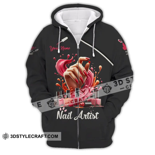 Unisex Shirt, Custom Name Nail Artist Shirt, Nail Artist Long Sleeve Hoodie Polo Shirt, Nail Shop Uniform style option 3