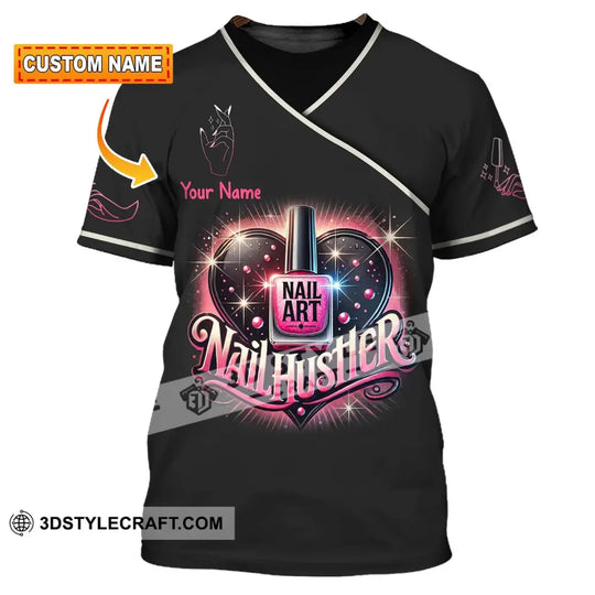 Unisex Shirt, Custom Name Nail Hustler Shirt, Nail Artist Long Sleeve Hoodie Polo Shirt, Nail Studio Uniform style option 1