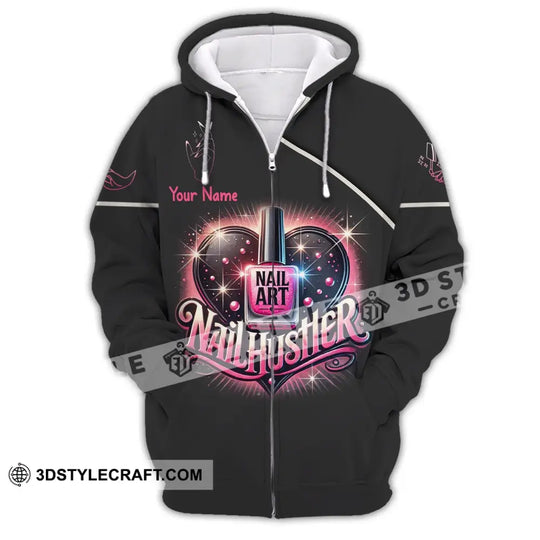 Unisex Shirt, Custom Name Nail Hustler Shirt, Nail Artist Long Sleeve Hoodie Polo Shirt, Nail Studio Uniform style option 3