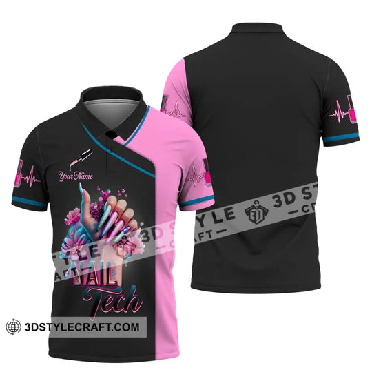 Unisex Shirt, Custom Name Nail Master Shirt, Nail Artist Long Sleeve Hoodie Polo Shirt, Nail Studio Uniform style option 4