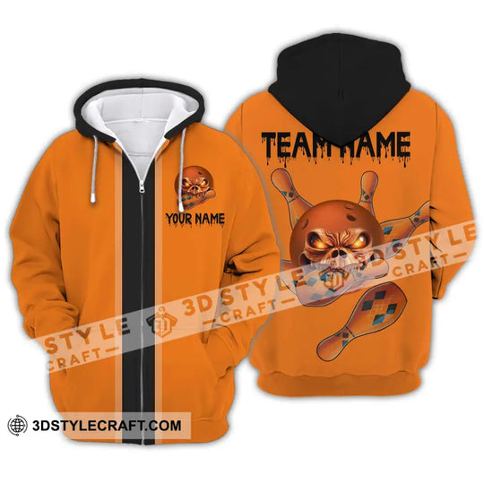 Unisex Shirt - Custom Name Shirt Orange Skull Bowling style option 2