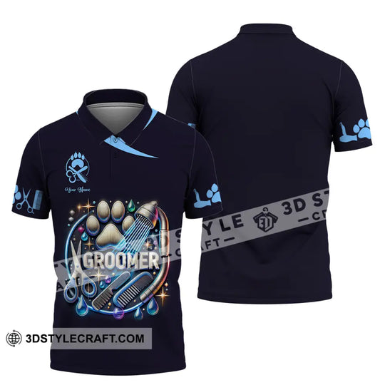 Unisex Shirt, Custom Name Pet Groomer Shirt, Groomer Polo Long Sleeve Shirt, Pet Shop Uniform style option 4