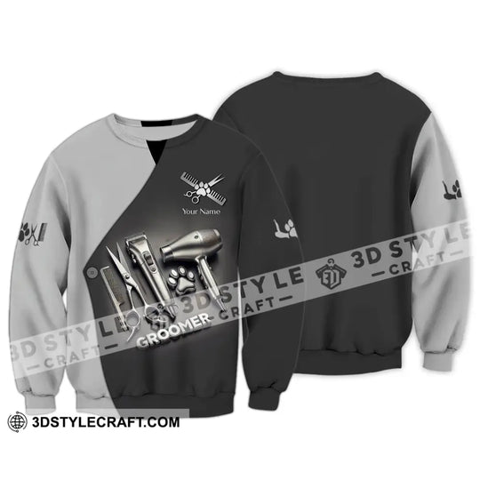 Unisex Shirt, Custom Name Pet Groomer Shirt, Groomer Polo Long Sleeve Shirt, Pet Shop Uniform style option 3