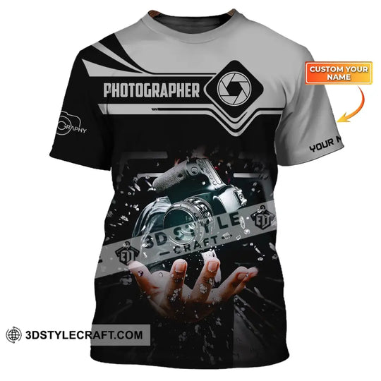 Unisex Shirt, Custom Name Photographer Shirt, Camera in Hand, Gift For Photographers style option 1