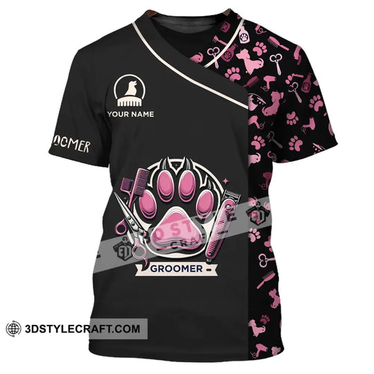 Unisex Shirt - Custom Name Shirt, Pink Paw Groomer style option 2