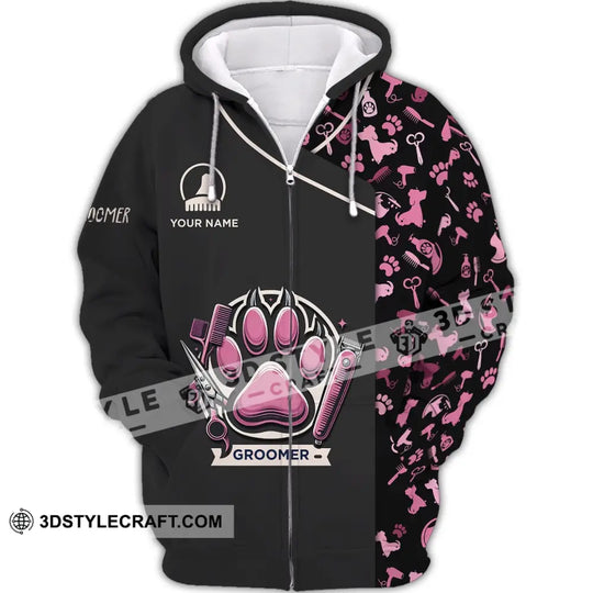 Unisex Shirt - Custom Name Shirt, Pink Paw Groomer style option 4