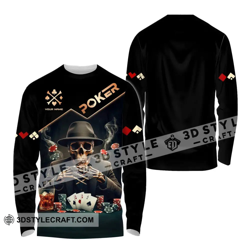 Unisex Shirt Custom Name Poker Polo Long Sleeve Casino T-Shirt / S