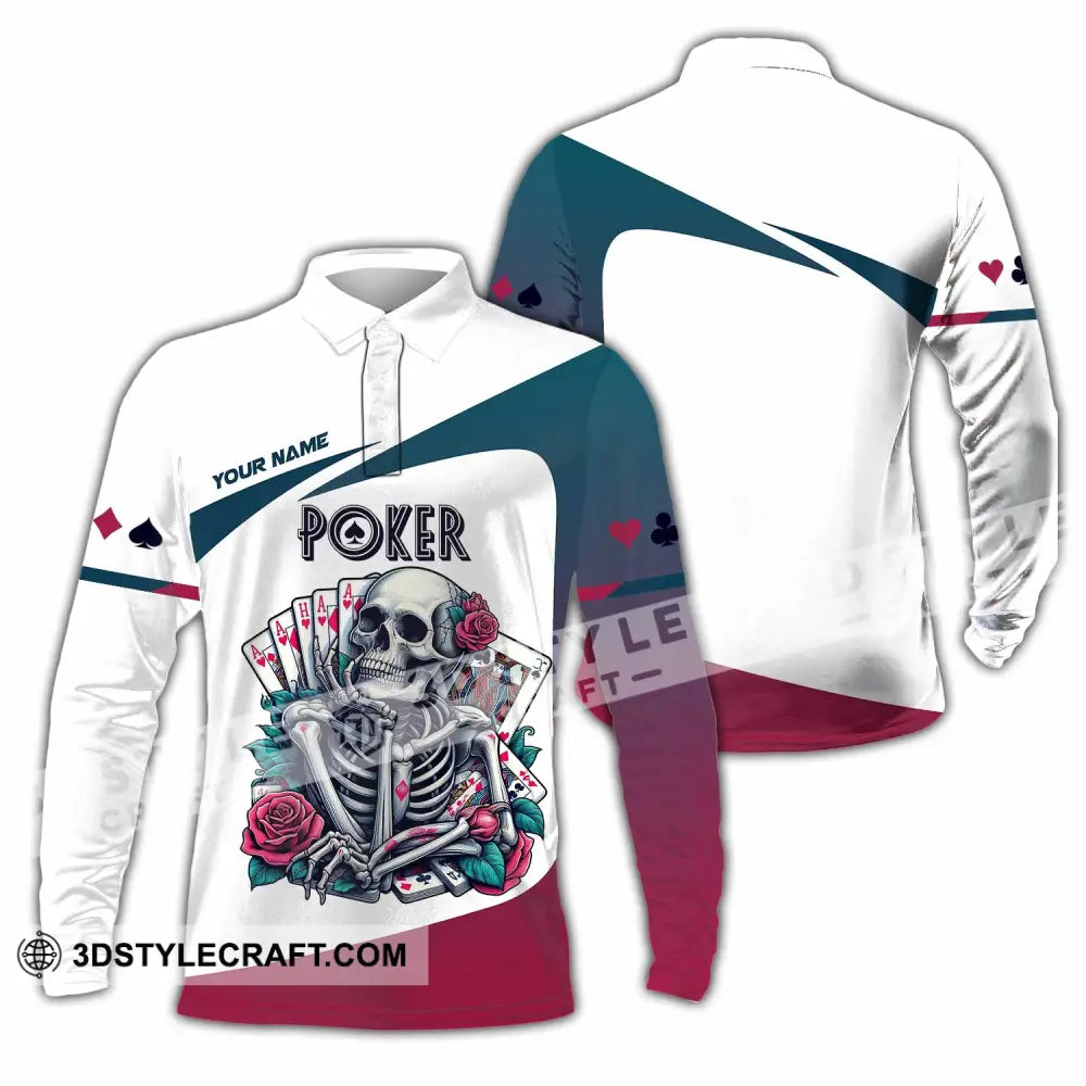 Unisex Shirt Custom Name Poker Skull Hoodie Polo Long Sleeve / S T-Shirt