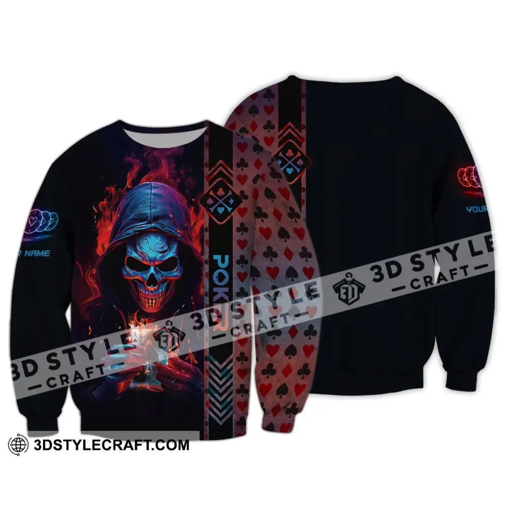 Unisex Shirt Custom Name Poker Skull T-Shirt Hoodie Gift Long Sleeve / S