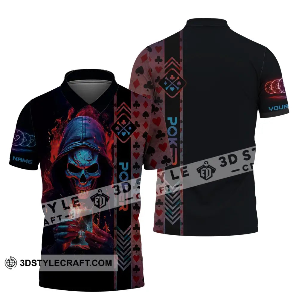 Unisex Shirt Custom Name Poker Skull T-Shirt Hoodie Gift Polo / S