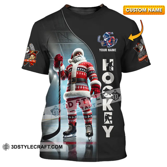 Unisex Shirt - Custom Name Shirt Santa Hockey style option 1