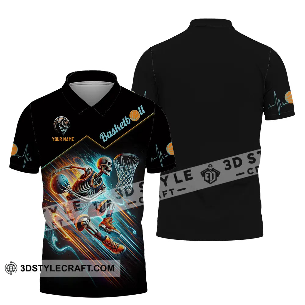 Unisex Shirt - Custom Name Skeleton Basketball Polo / S T-Shirt