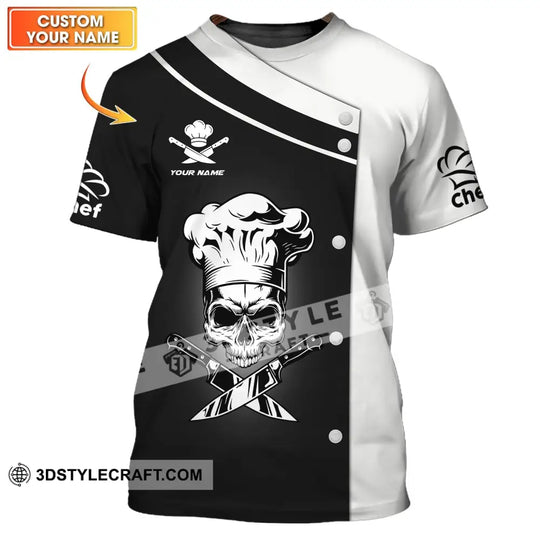 Unisex Shirt - Custom Name Skullcap Chef Black And White Shirt style option 1
