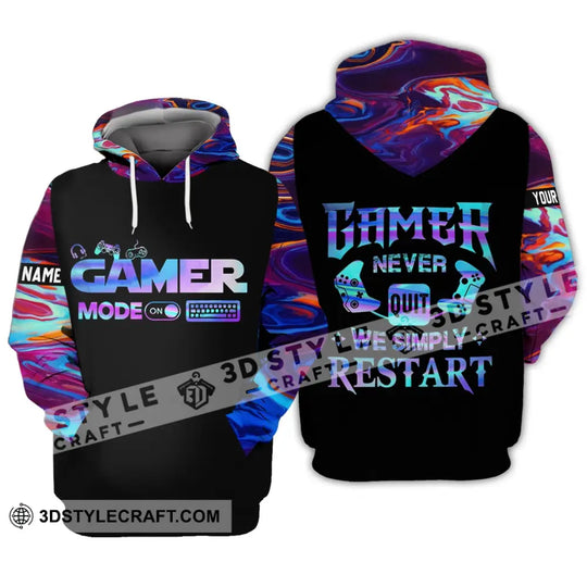 Unisex Shirt - Custom Name T-Shirt, Gamer Mode On, Gamer Never Quit We Simple Restart style option 3