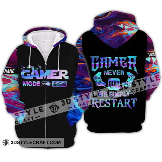 Unisex Shirt - Custom Name T-Shirt, Gamer Mode On, Gamer Never Quit We Simple Restart style option 4