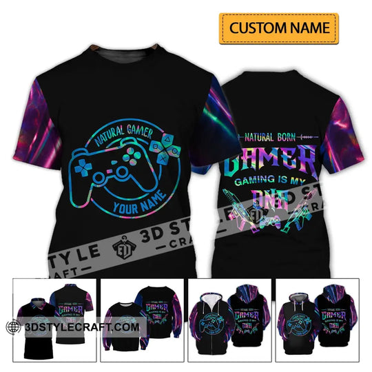 Unisex Shirt - Custom Name T-Shirt, Natural Born Gamer, Gaming Is My DNA style option 2
