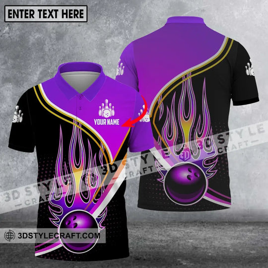 Unisex Shirt - Custom Name Shirt - Team Name Shirt, Purple Bowling Ball Fire style option 1