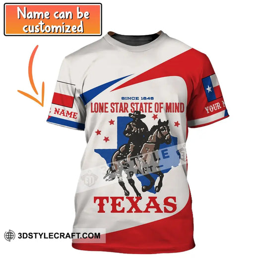 Unisex Shirt, Custom Name Texas T-Shirt, Texas 1845, Lone Star State of Mind, Texas Shirt style option 1