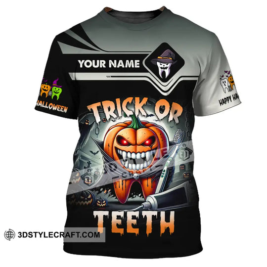 Unisex Shirt, Custom Name Trick or Teeth Shirt, Halloween Polo Long Sleeve Shirt, Halloween Gift style option 2