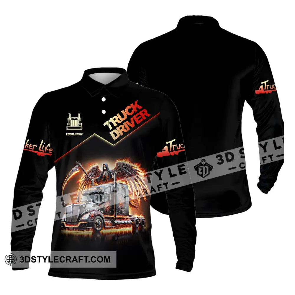 Unisex Shirt Custom Name Truck Driver Gift Long Sleeve Polo / S T-Shirt