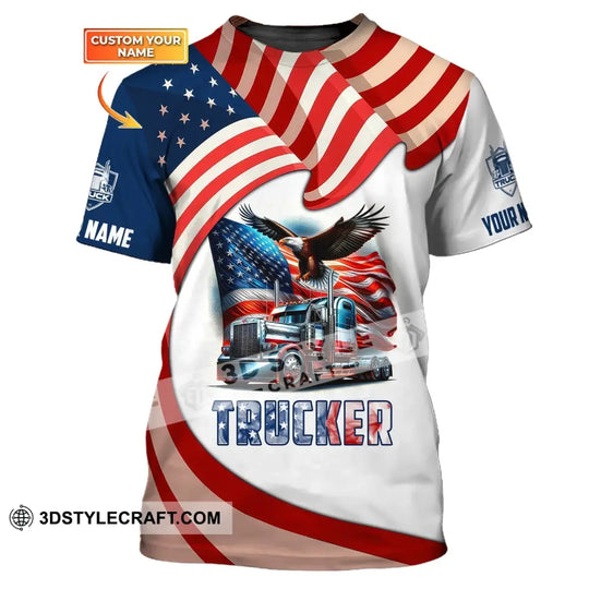 Unisex Shirt, Custom Name Trucker T-Shirt, USA Flag Shirt, Trucker USA T-Shirt style option 1
