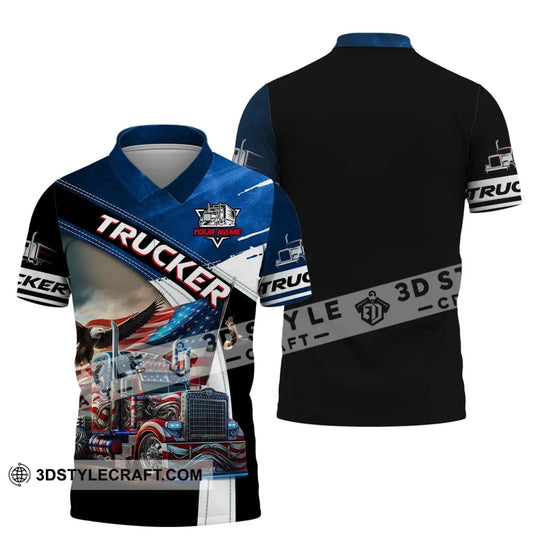 Unisex Shirt, Custom Name Trucker T-Shirt, USA Flag Shirt, Trucker American T-Shirt style option 4