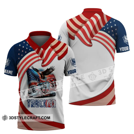 Unisex Shirt, Custom Name Trucker T-Shirt, USA Flag Shirt, Trucker USA T-Shirt style option 4