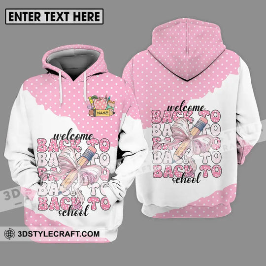 Unisex Shirt - Custom Name Shirt, Welcome Back To School White Pink style option 3