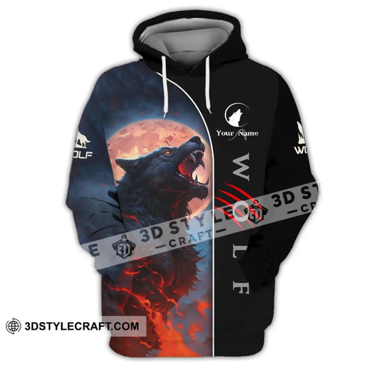 Unisex Shirt - Custom Name Shirt - Wolf And Red Moon Shirt style option 3