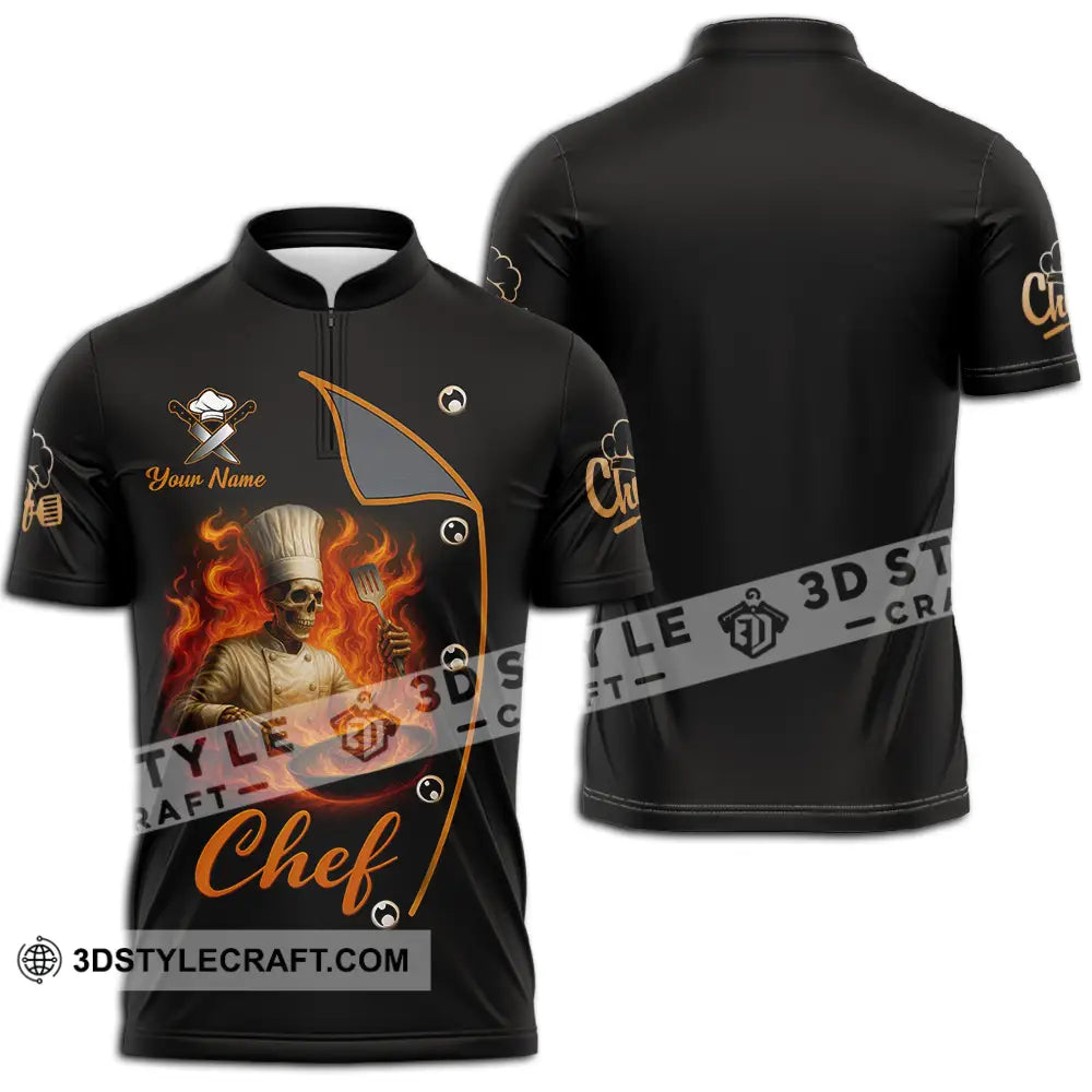 Unisex Shirt - Custom Skeleton Master Chef Chef Shirt Zipper Polo Shirt / S T-shirt