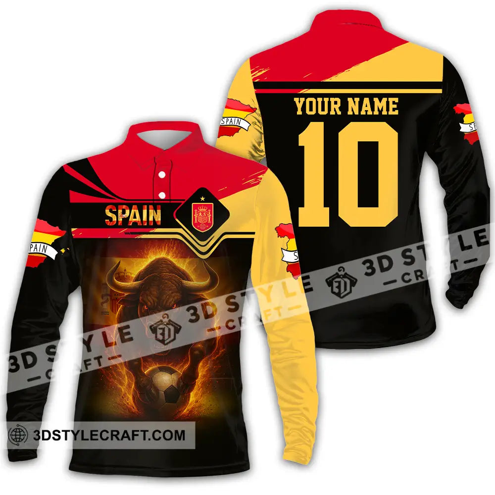 Unisex Shirt - Custom Spain 3D Shirt Long Sleeve Polo / S T-shirt
