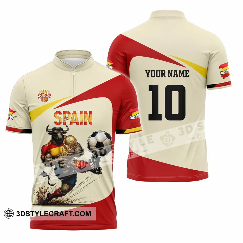 Unisex Shirt - Custom Spain 3D Shirt Zipper Polo Shirt / S T-shirt