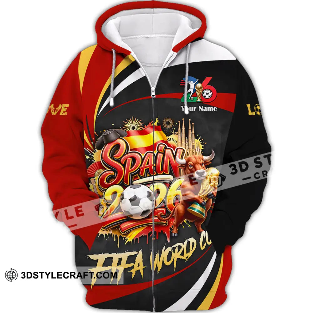 Unisex Shirt - Custom Spain Fifa World Cup 2026 3D Shirt Zipper Hoodie / S T-shirt