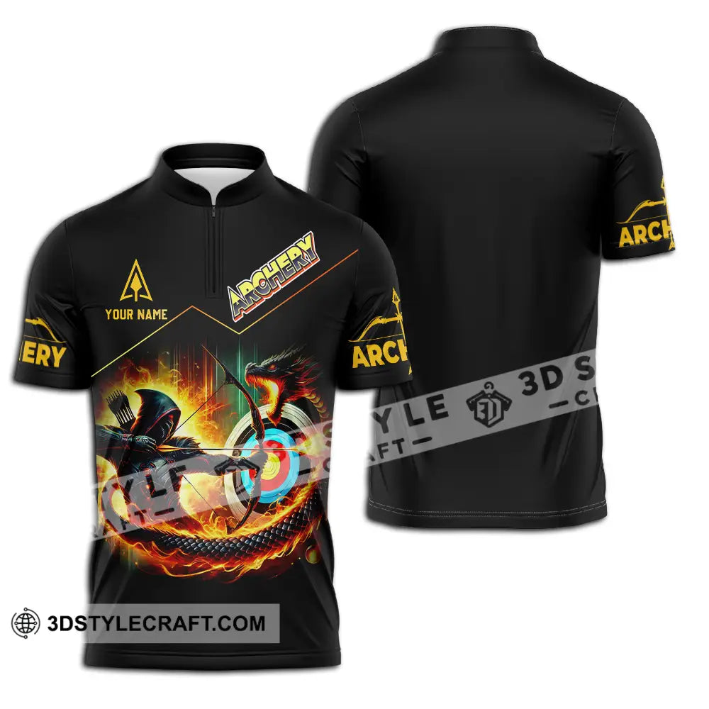 Unisex Shirt - Custom Text Archery Zipper Polo / S T-Shirt