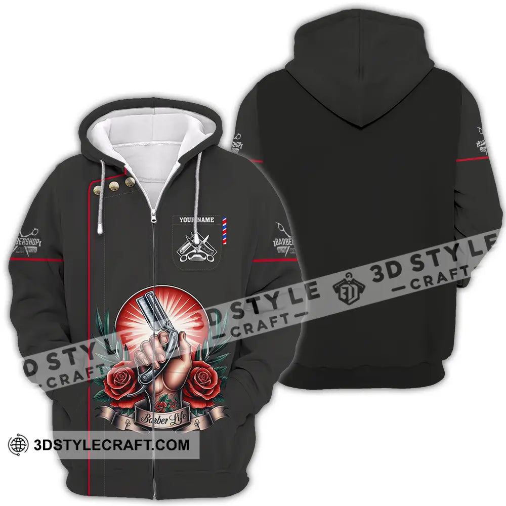 Unisex Shirt - Custom Text Barber Life Zipper Hoodie / S T-Shirt