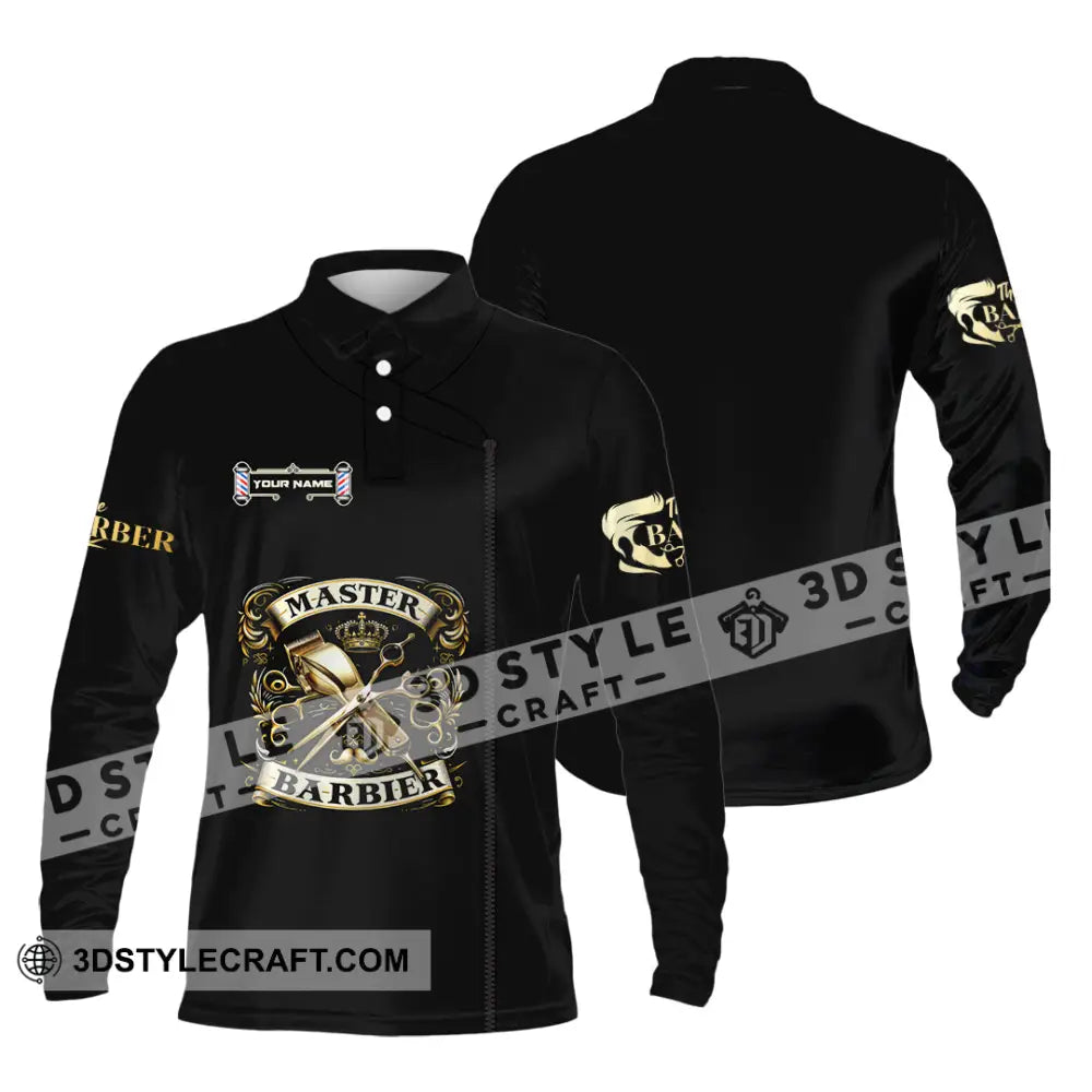 Unisex Shirt - Custom Text Shirt Barber Shirt Long Sleeve Polo / S T-shirt
