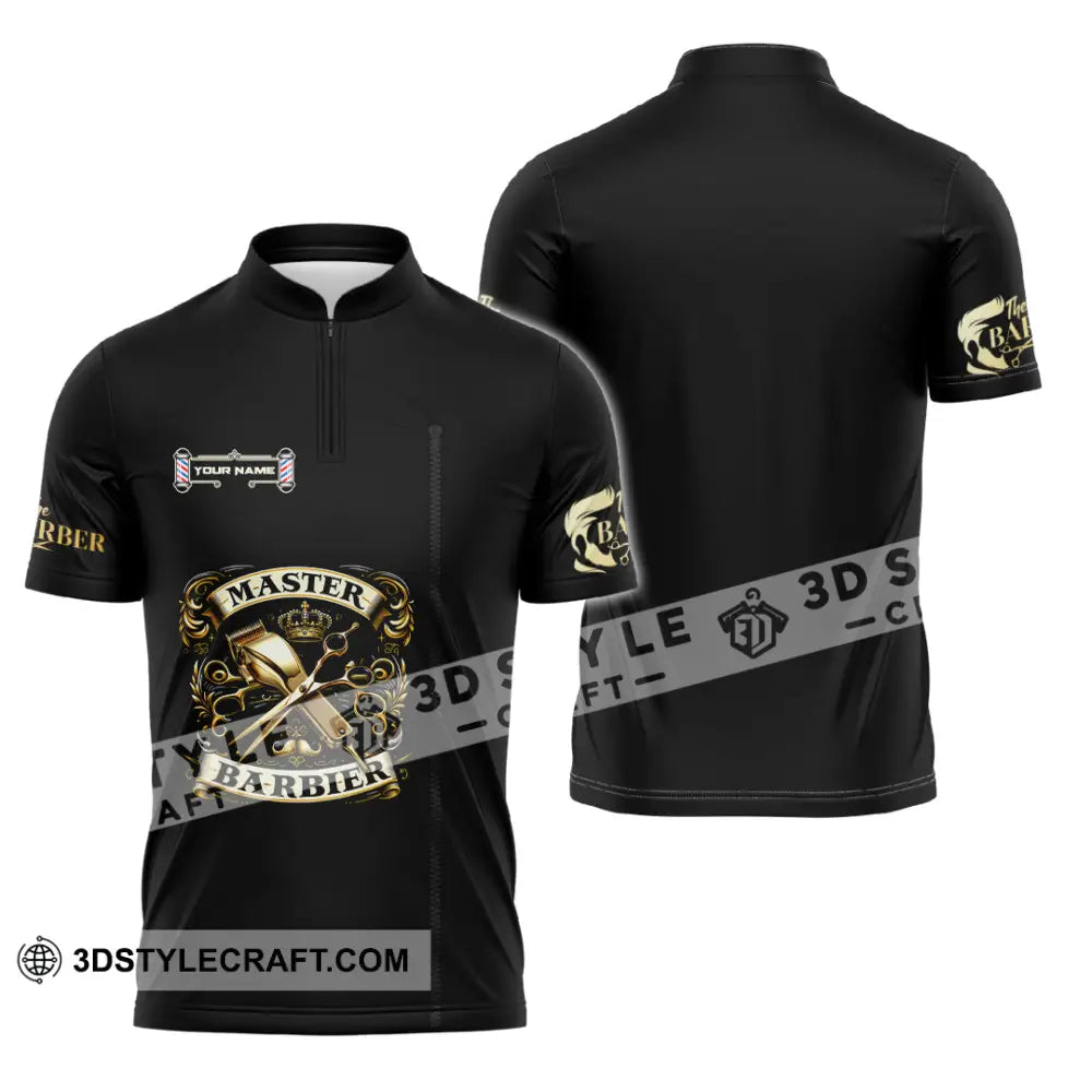 Unisex Shirt - Custom Text Shirt Barber Shirt Zipper Polo Shirt / S T-shirt