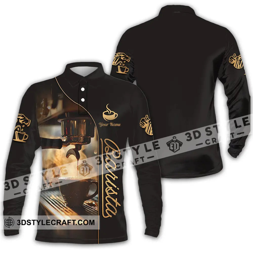 Unisex Shirt - Custom Text Shirt Barista Shirt Long Sleeve Polo / S T-shirt