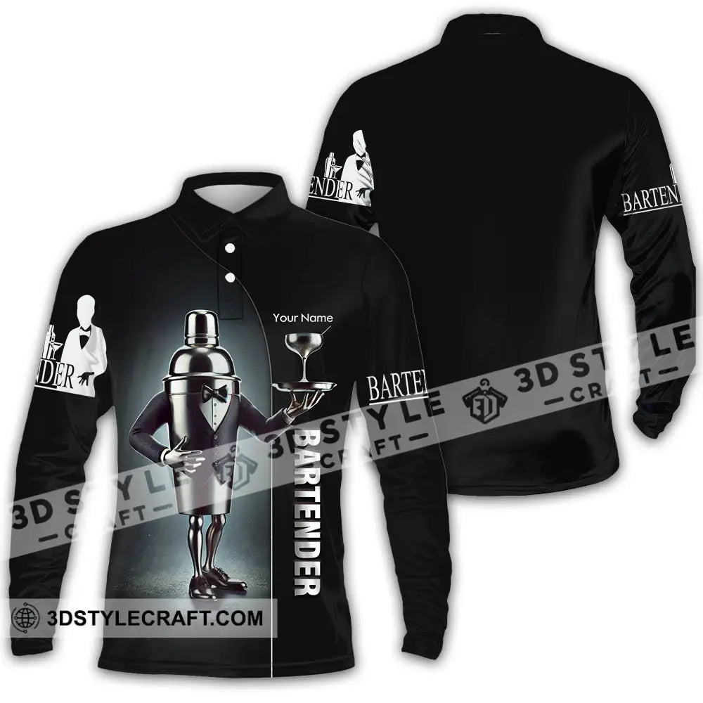 Unisex Shirt - Custom Text Bartender Long Sleeve Polo / S T-Shirt