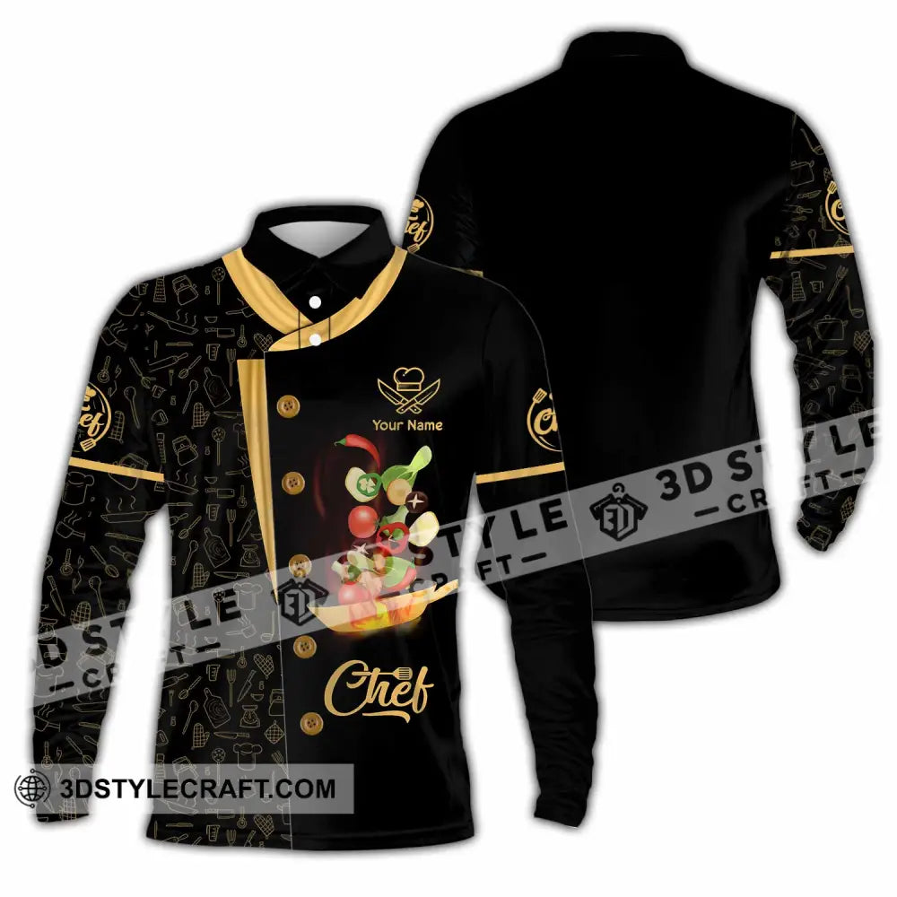 Unisex Shirt - Custom Text Shirt Chef Shirt Long Sleeve Polo / S T-shirt