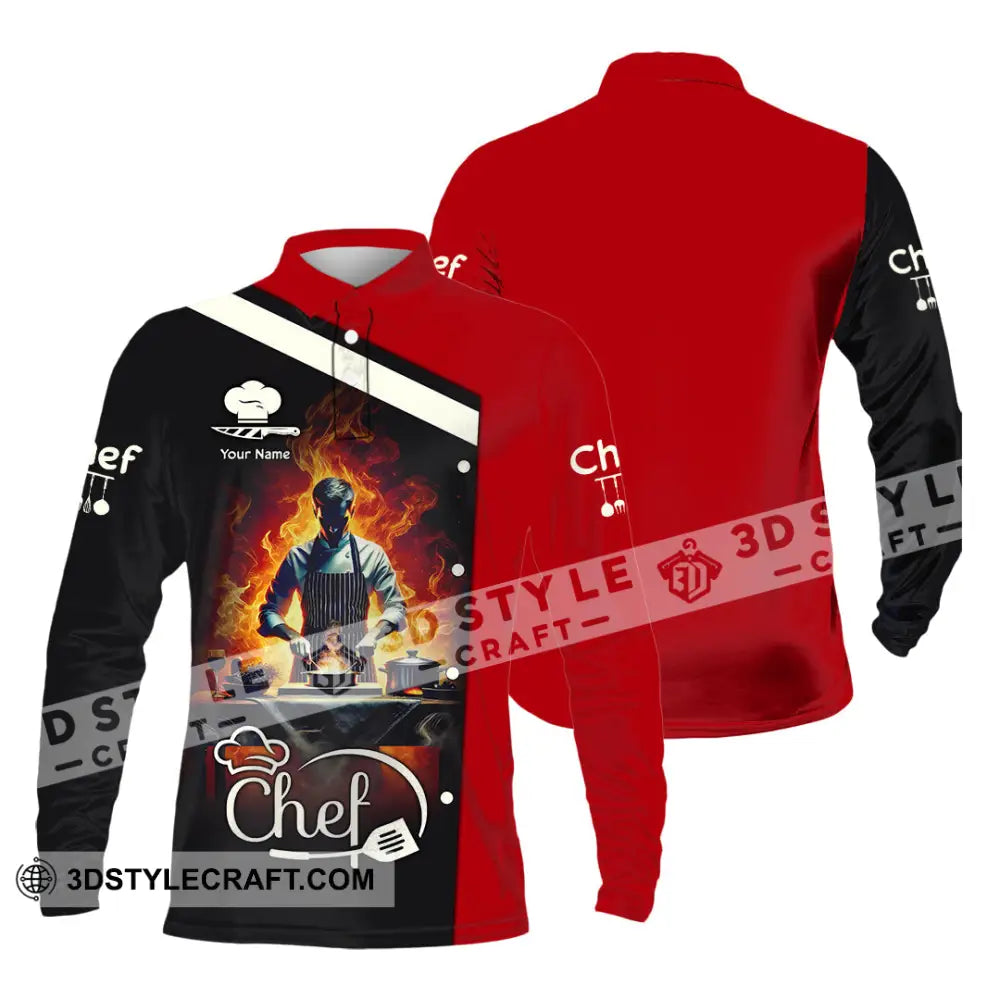 Unisex Shirt - Custom Text Shirt Chef Shirt Long Sleeve Polo / S T-shirt