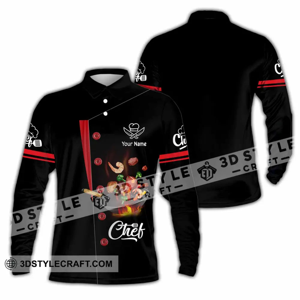 Unisex Shirt - Custom Text Shirt Chef Shirt Long Sleeve Polo / S T-shirt