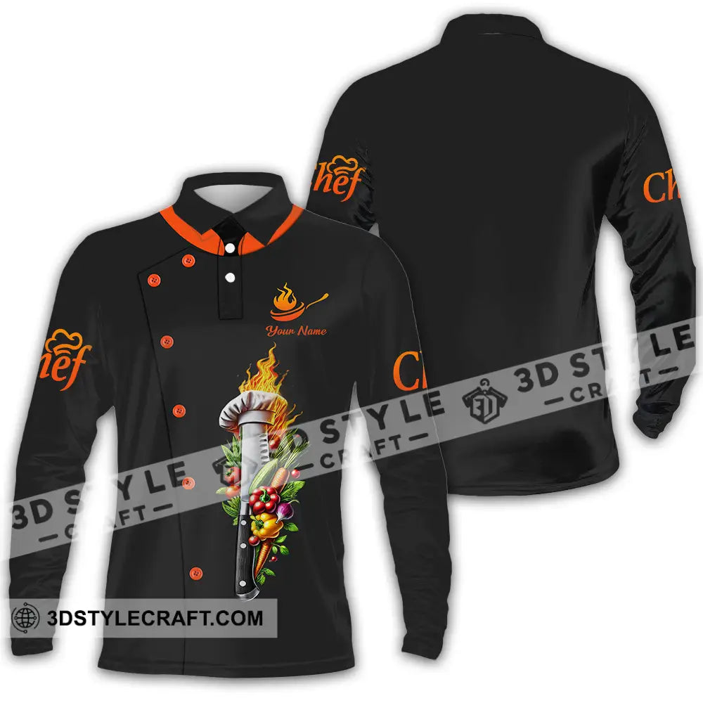 Unisex Shirt - Custom Text Chef Long Sleeve Polo / S T-Shirt