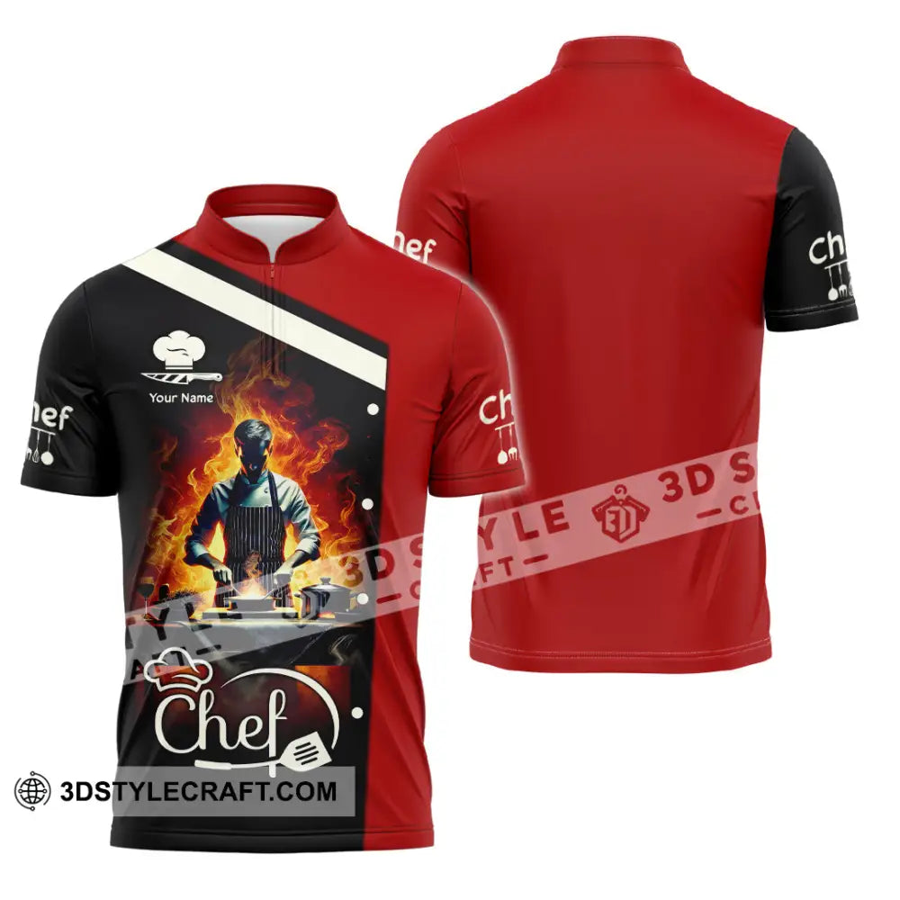 Unisex Shirt - Custom Text Shirt Chef Shirt Zipper Polo Shirt / S T-shirt