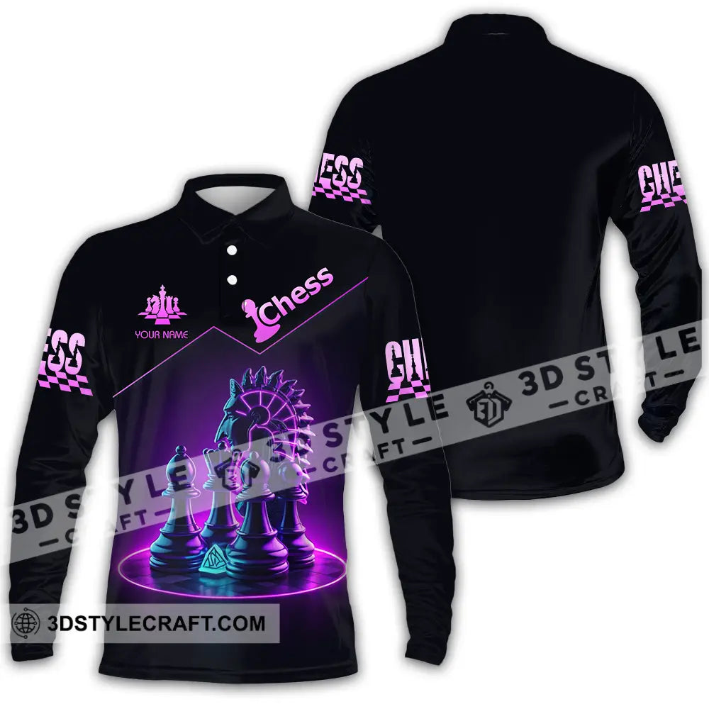 Unisex Shirt - Custom Text Chess Long Sleeve Polo / S T-Shirt