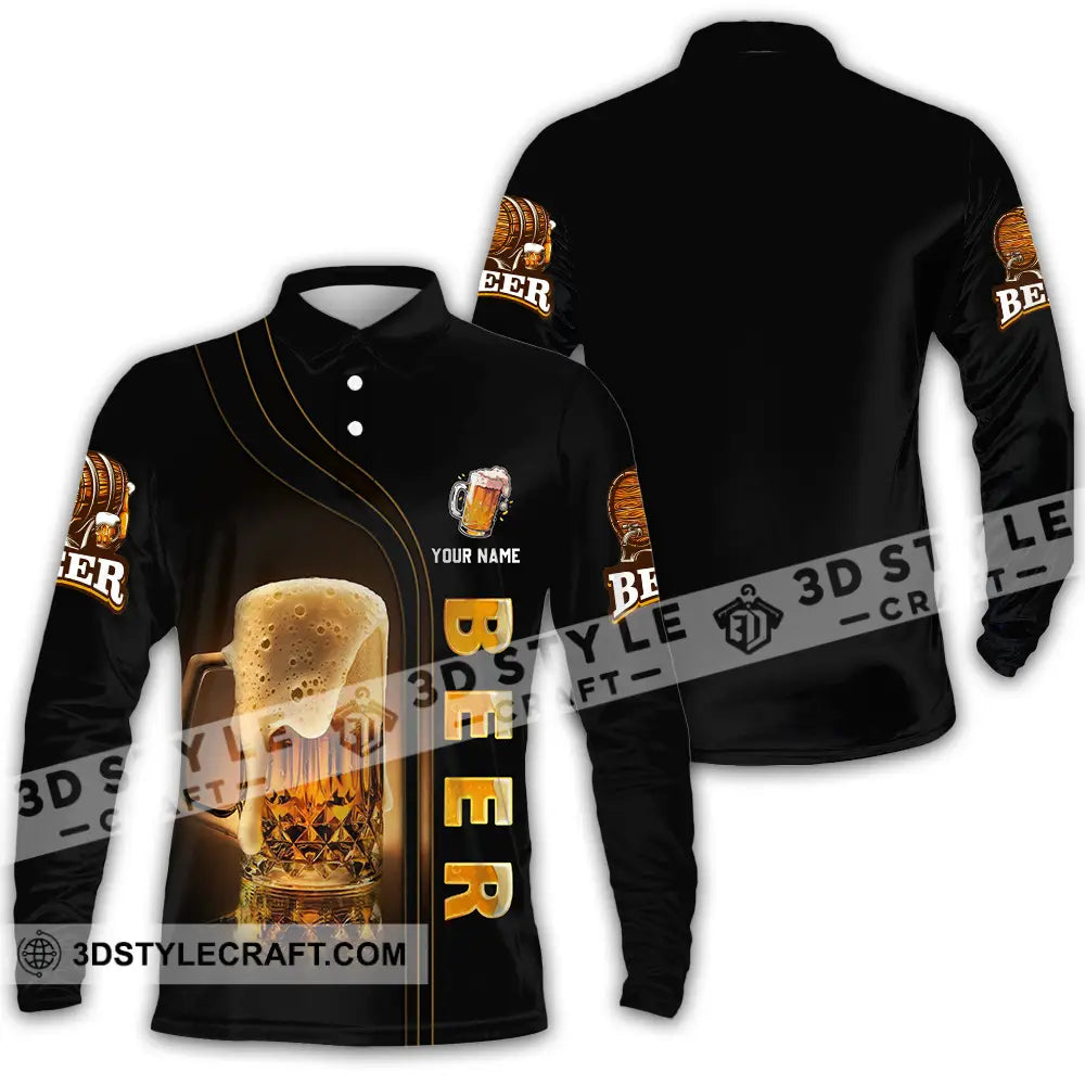 Unisex Shirt - Custom Text Shirt Chill With Beer Long Sleeve Polo / S T-shirt