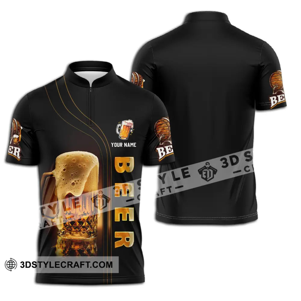 Unisex Shirt - Custom Text Shirt Chill With Beer Zipper Polo Shirt / S T-shirt