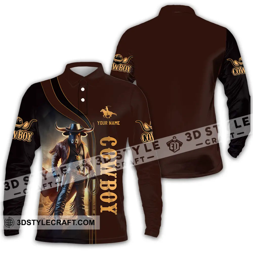 Unisex Shirt - Custom Text Cowboy Long Sleeve Polo / S T-Shirt