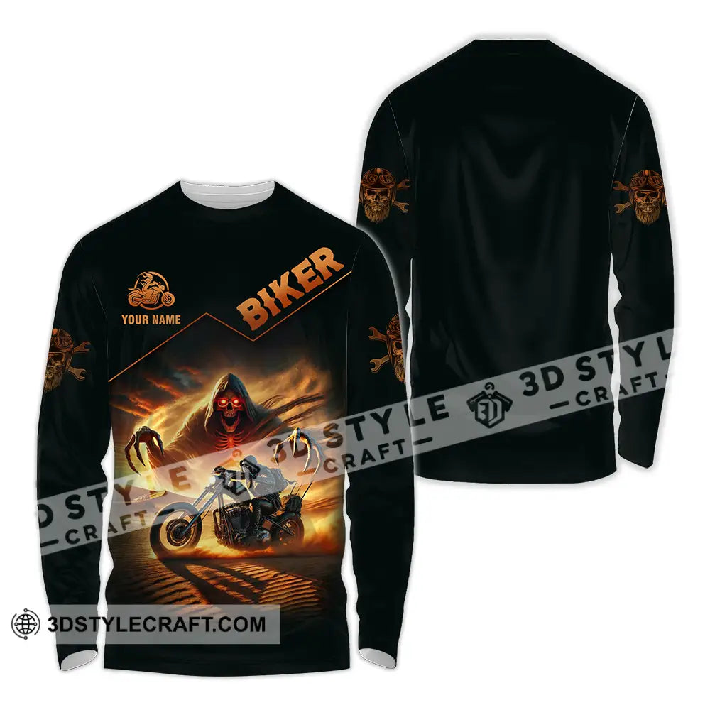 Unisex Shirt - Custom Text Death Biker Long Sleeve / S T-Shirt